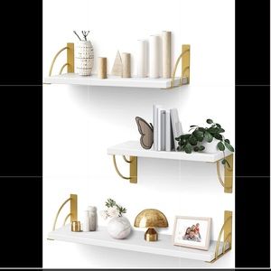 NWT set of 3 white floating shelves with gold accents